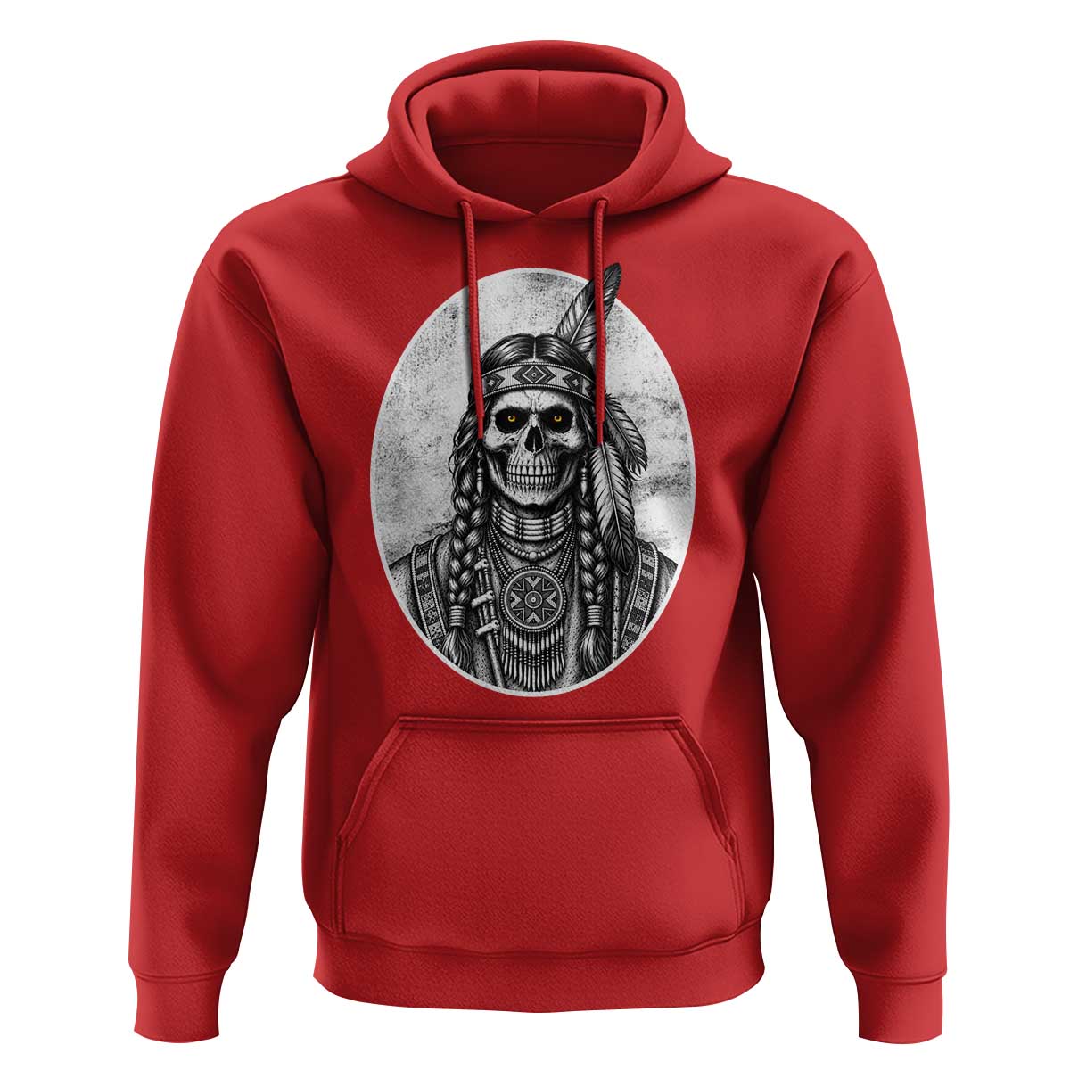 Vintage Gothic Skull Warrior Hoodie Native American Feather Chief