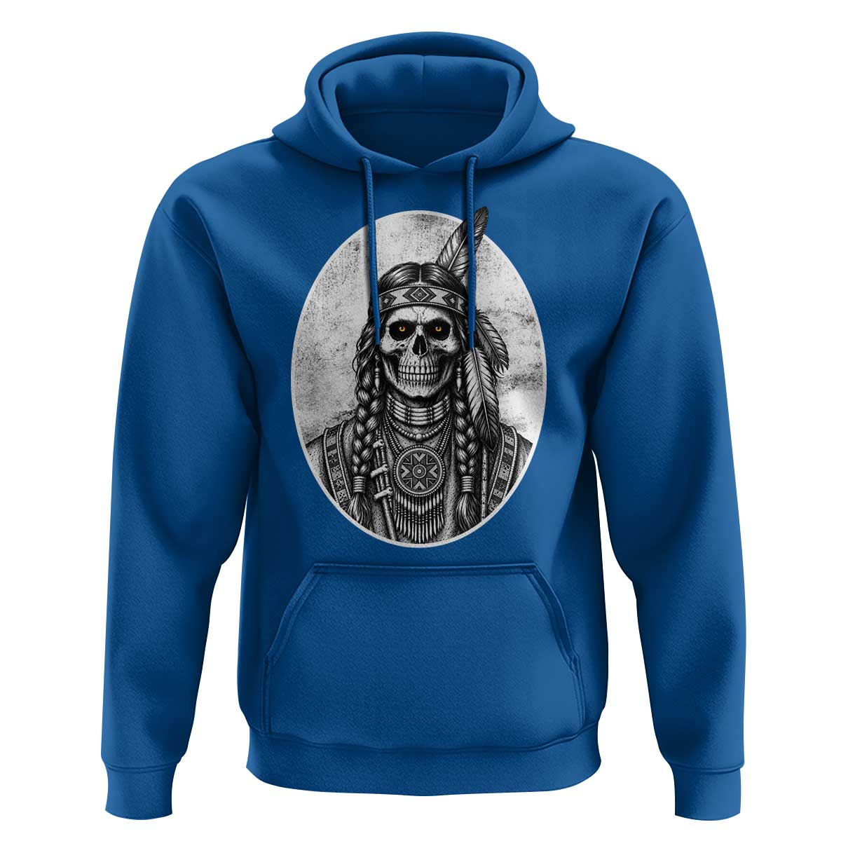 Vintage Gothic Skull Warrior Hoodie Native American Feather Chief