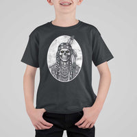 Vintage Gothic Skull Warrior T Shirt For Kid Native American Feather Chief