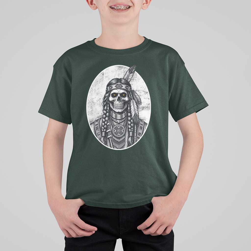 Vintage Gothic Skull Warrior T Shirt For Kid Native American Feather Chief