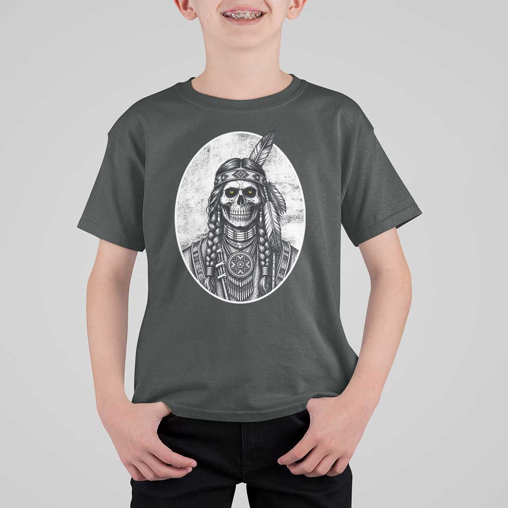 Vintage Gothic Skull Warrior T Shirt For Kid Native American Feather Chief