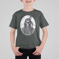 Vintage Gothic Skull Warrior T Shirt For Kid Native American Feather Chief