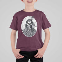 Vintage Gothic Skull Warrior T Shirt For Kid Native American Feather Chief