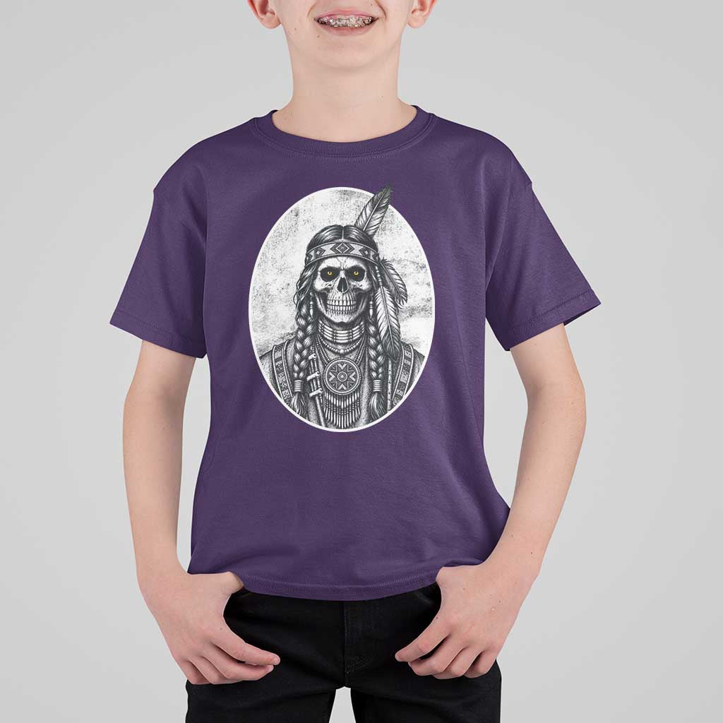 Vintage Gothic Skull Warrior T Shirt For Kid Native American Feather Chief