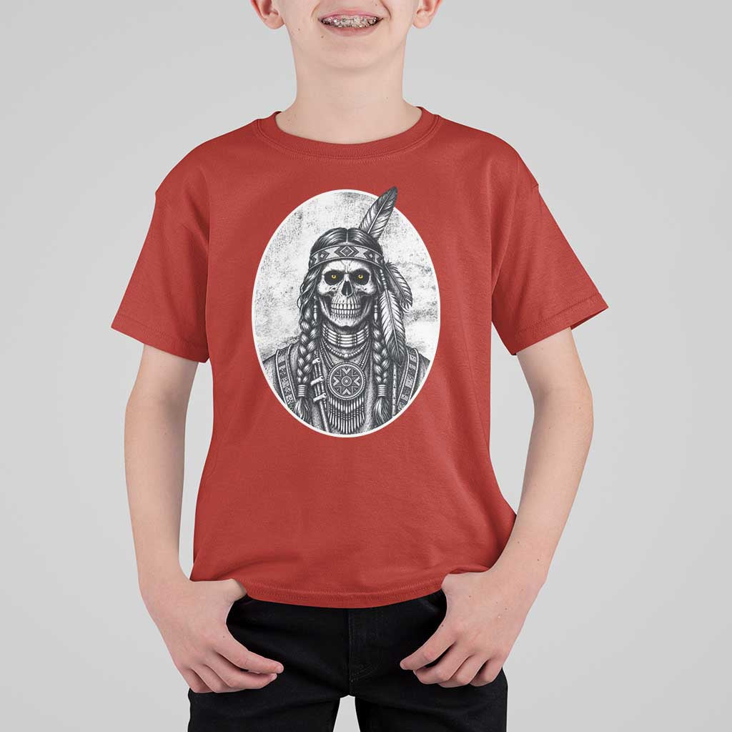 Vintage Gothic Skull Warrior T Shirt For Kid Native American Feather Chief