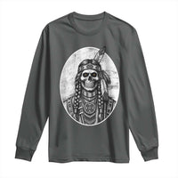 Vintage Gothic Skull Warrior Long Sleeve Shirt Native American Feather Chief