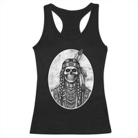 Vintage Gothic Skull Warrior Racerback Tank Top Native American Feather Chief