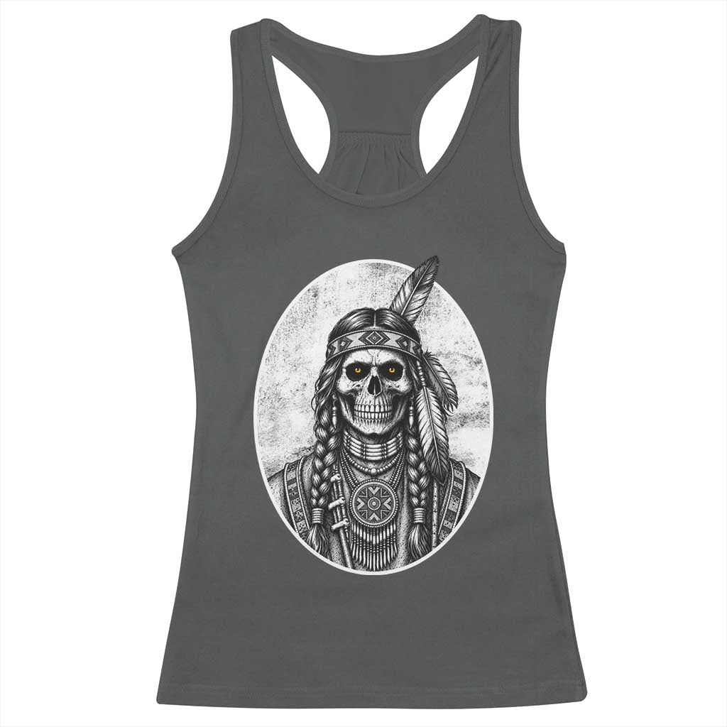 Vintage Gothic Skull Warrior Racerback Tank Top Native American Feather Chief