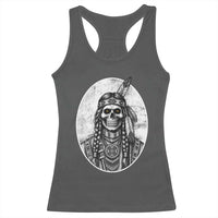 Vintage Gothic Skull Warrior Racerback Tank Top Native American Feather Chief
