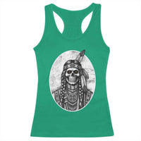 Vintage Gothic Skull Warrior Racerback Tank Top Native American Feather Chief