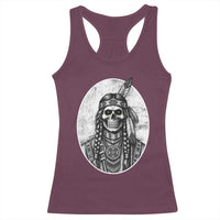 Vintage Gothic Skull Warrior Racerback Tank Top Native American Feather Chief