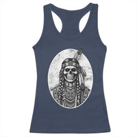 Vintage Gothic Skull Warrior Racerback Tank Top Native American Feather Chief