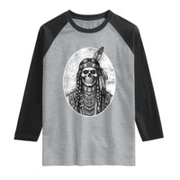 Vintage Gothic Skull Warrior Raglan Shirt Native American Feather Chief