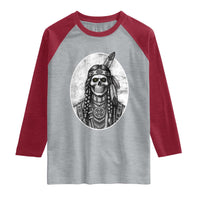 Vintage Gothic Skull Warrior Raglan Shirt Native American Feather Chief