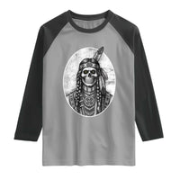 Vintage Gothic Skull Warrior Raglan Shirt Native American Feather Chief