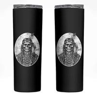 Vintage Gothic Skull Warrior Skinny Tumbler Native American Feather Chief