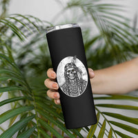 Vintage Gothic Skull Warrior Skinny Tumbler Native American Feather Chief