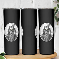 Vintage Gothic Skull Warrior Skinny Tumbler Native American Feather Chief
