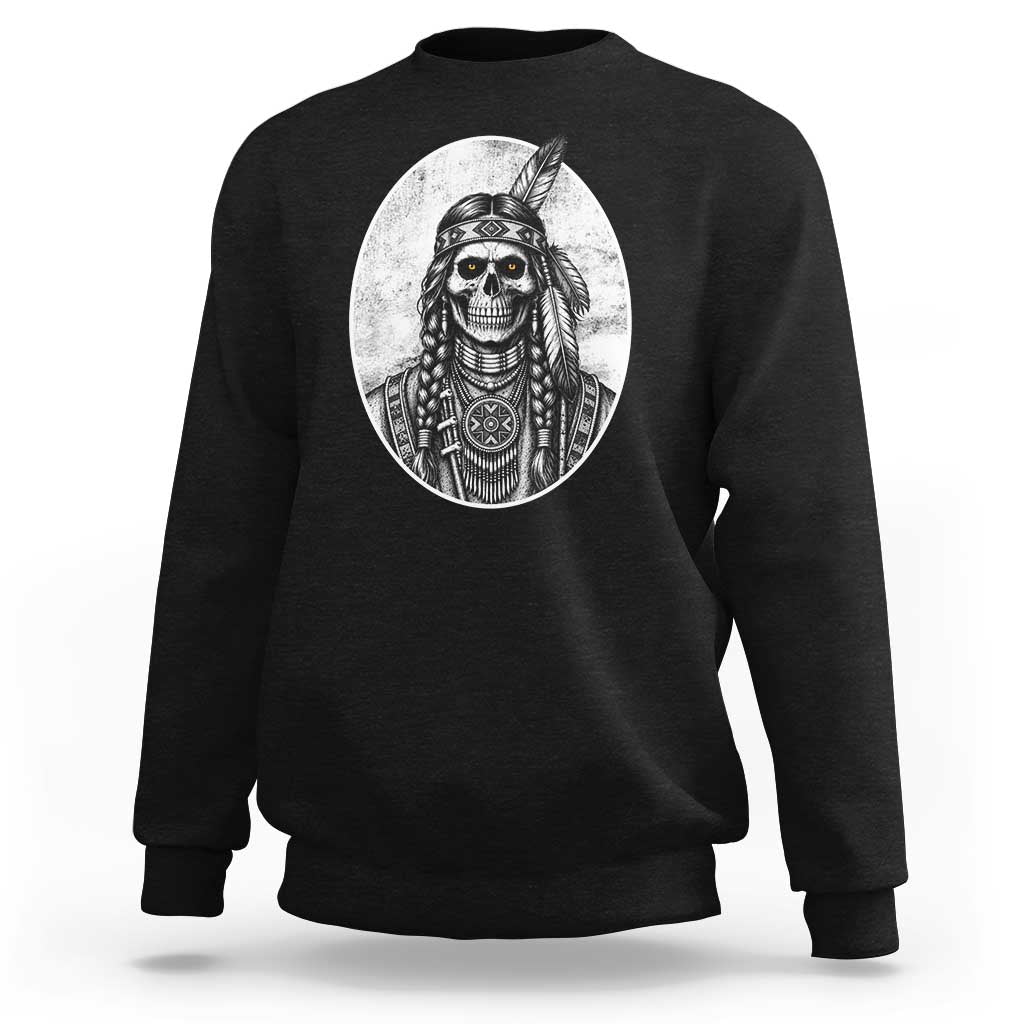 Vintage Gothic Skull Warrior Sweatshirt Native American Feather Chief