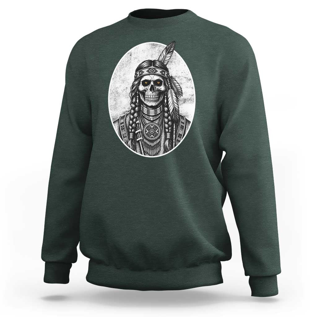 Vintage Gothic Skull Warrior Sweatshirt Native American Feather Chief