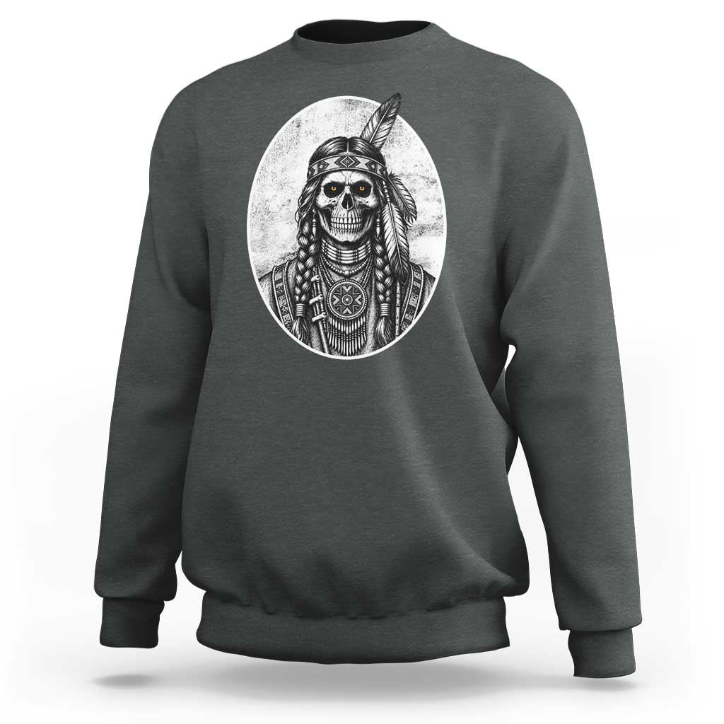 Vintage Gothic Skull Warrior Sweatshirt Native American Feather Chief