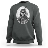 Vintage Gothic Skull Warrior Sweatshirt Native American Feather Chief