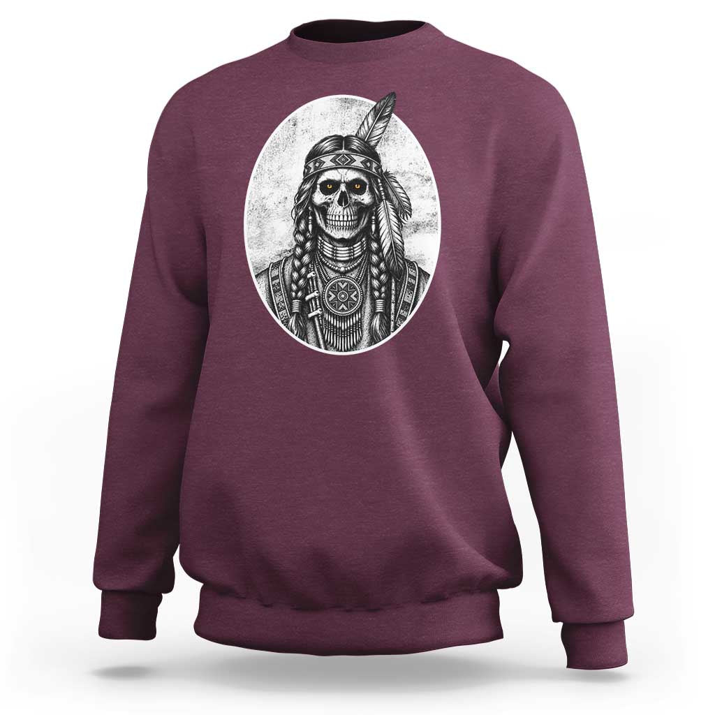 Vintage Gothic Skull Warrior Sweatshirt Native American Feather Chief