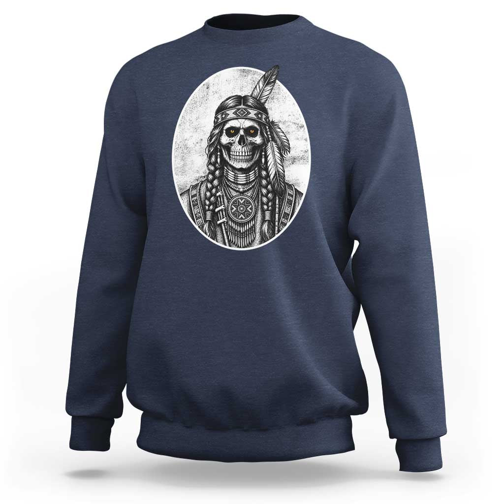 Vintage Gothic Skull Warrior Sweatshirt Native American Feather Chief