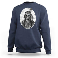 Vintage Gothic Skull Warrior Sweatshirt Native American Feather Chief