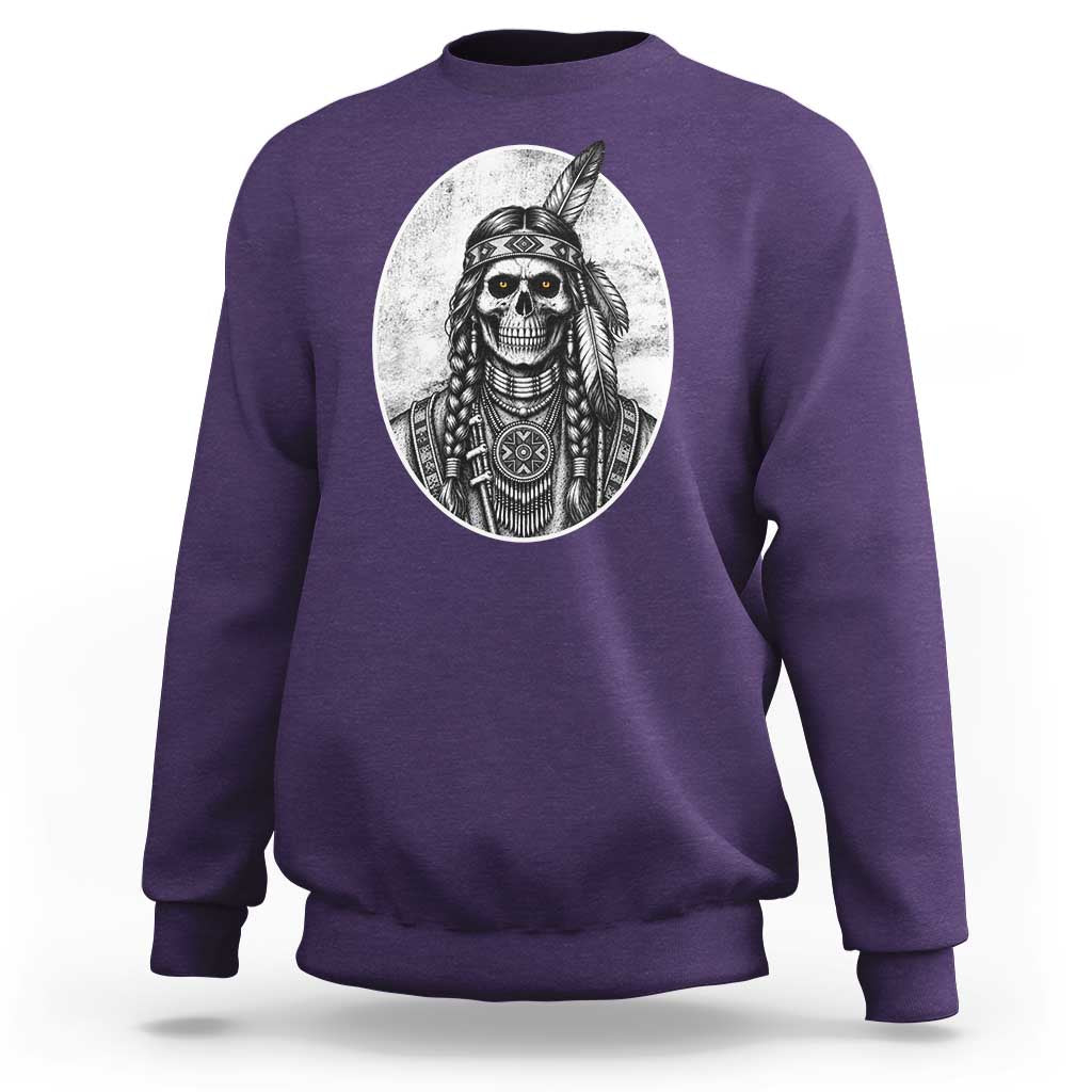 Vintage Gothic Skull Warrior Sweatshirt Native American Feather Chief
