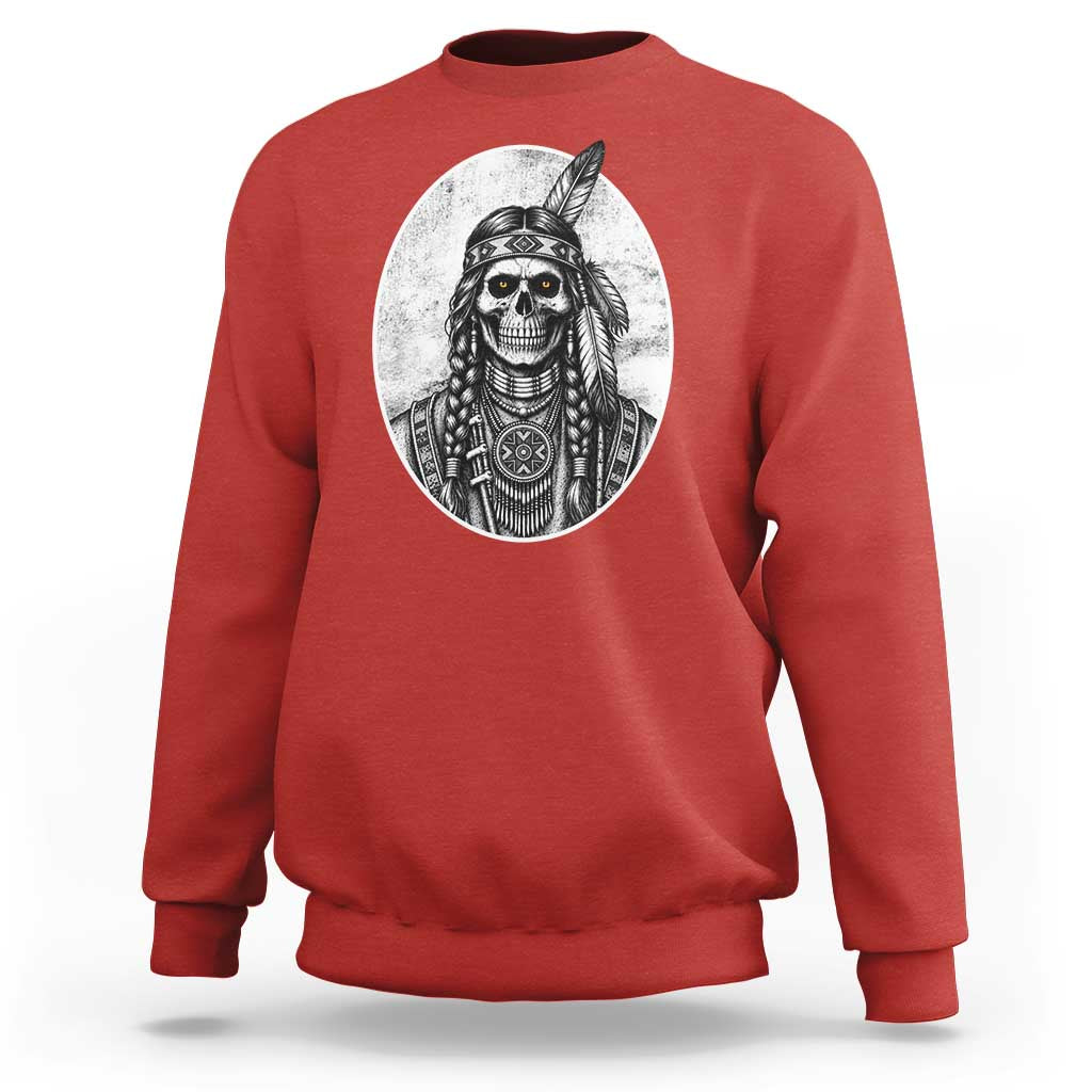 Vintage Gothic Skull Warrior Sweatshirt Native American Feather Chief