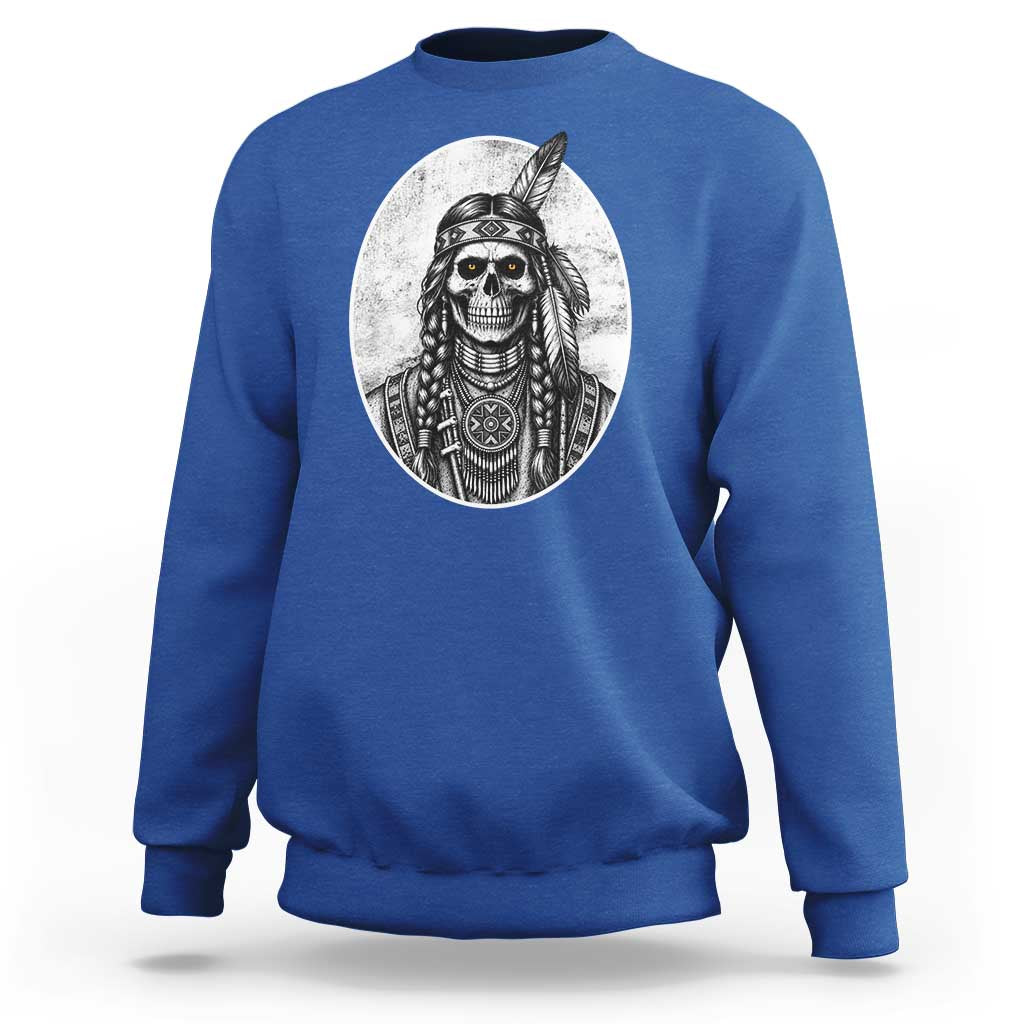 Vintage Gothic Skull Warrior Sweatshirt Native American Feather Chief
