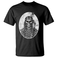 Vintage Gothic Skull Warrior T Shirt Native American Feather Chief