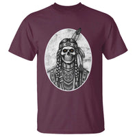 Vintage Gothic Skull Warrior T Shirt Native American Feather Chief