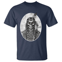 Vintage Gothic Skull Warrior T Shirt Native American Feather Chief
