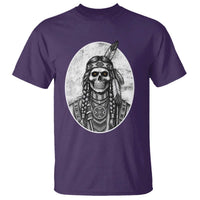 Vintage Gothic Skull Warrior T Shirt Native American Feather Chief