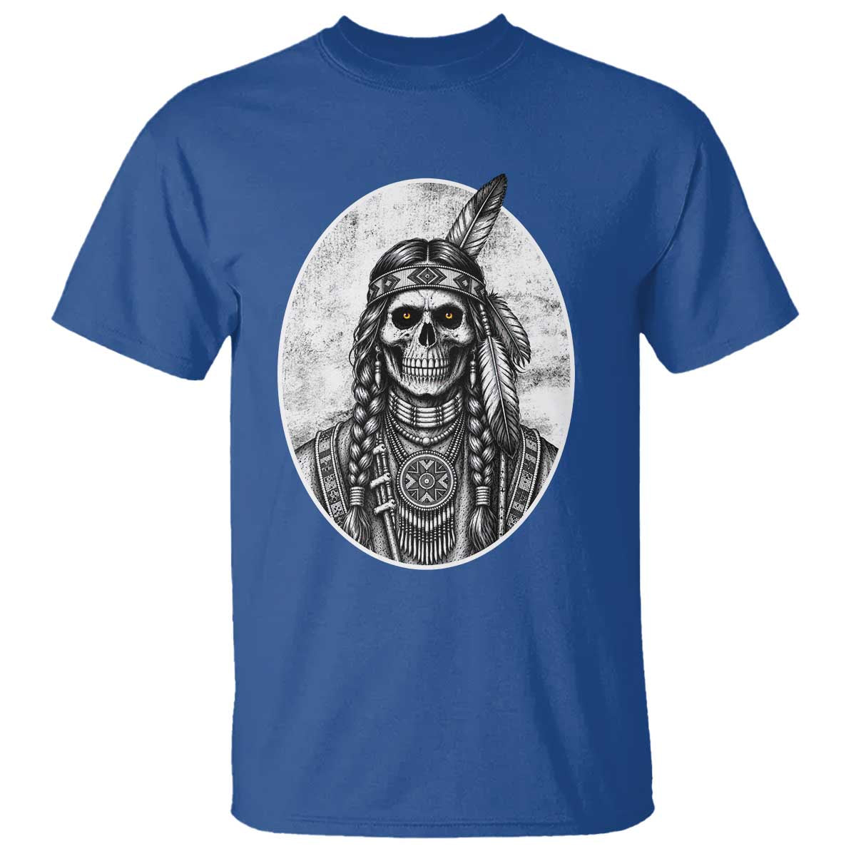 Vintage Gothic Skull Warrior T Shirt Native American Feather Chief