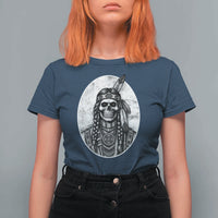 Vintage Gothic Skull Warrior T Shirt For Women Native American Feather Chief