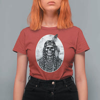 Vintage Gothic Skull Warrior T Shirt For Women Native American Feather Chief