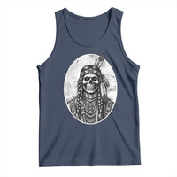 Vintage Gothic Skull Warrior Tank Top Native American Feather Chief