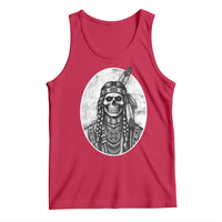 Vintage Gothic Skull Warrior Tank Top Native American Feather Chief