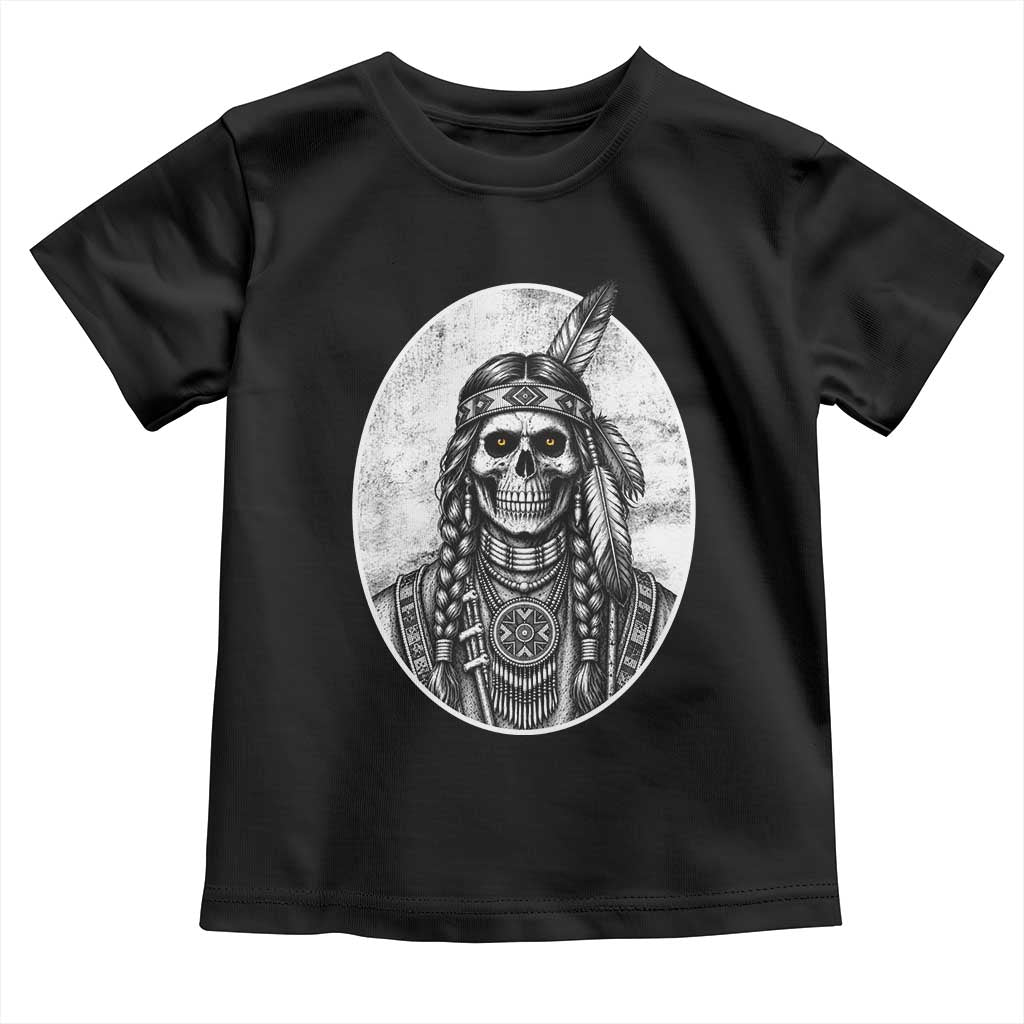 Vintage Gothic Skull Warrior Toddler T Shirt Native American Feather Chief