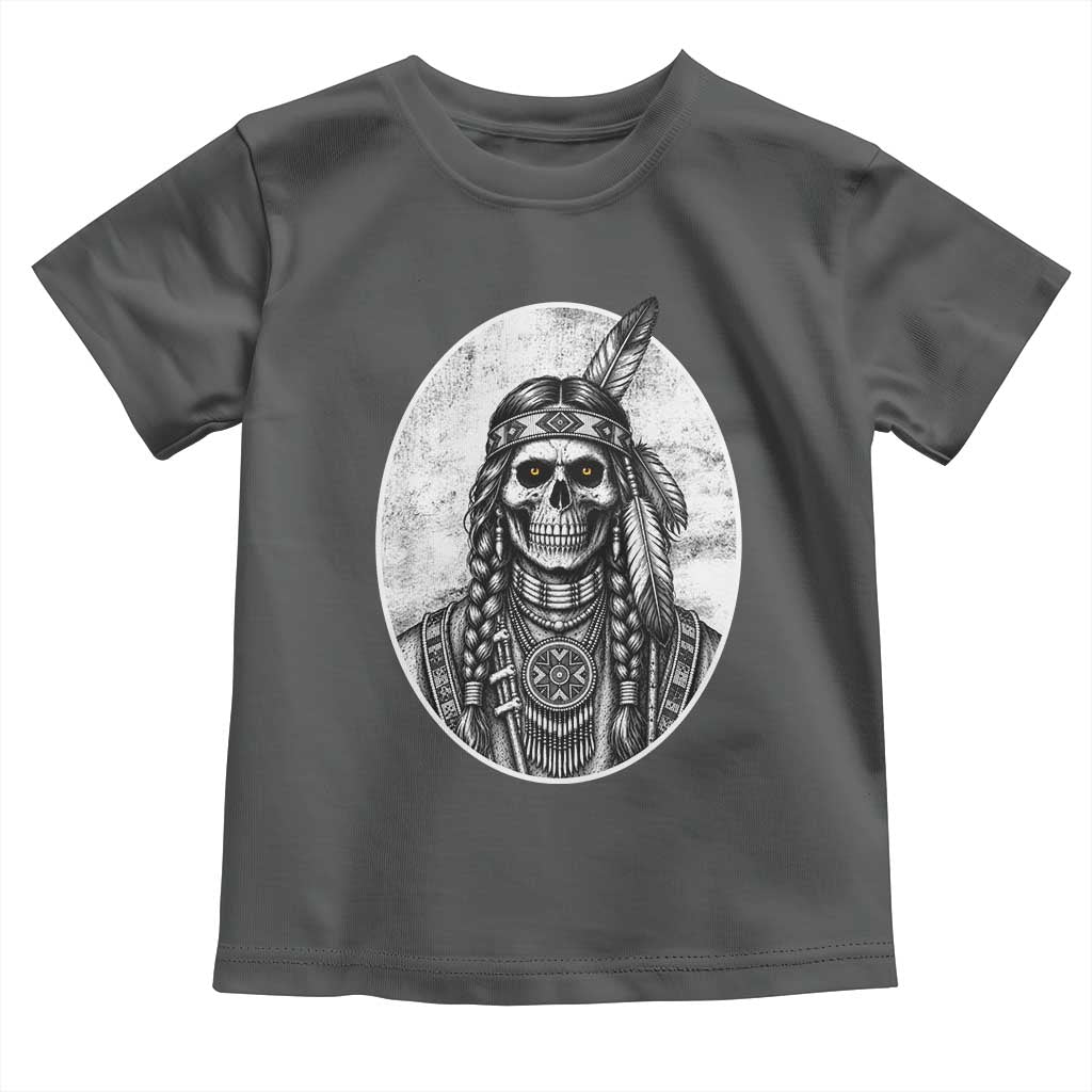 Vintage Gothic Skull Warrior Toddler T Shirt Native American Feather Chief