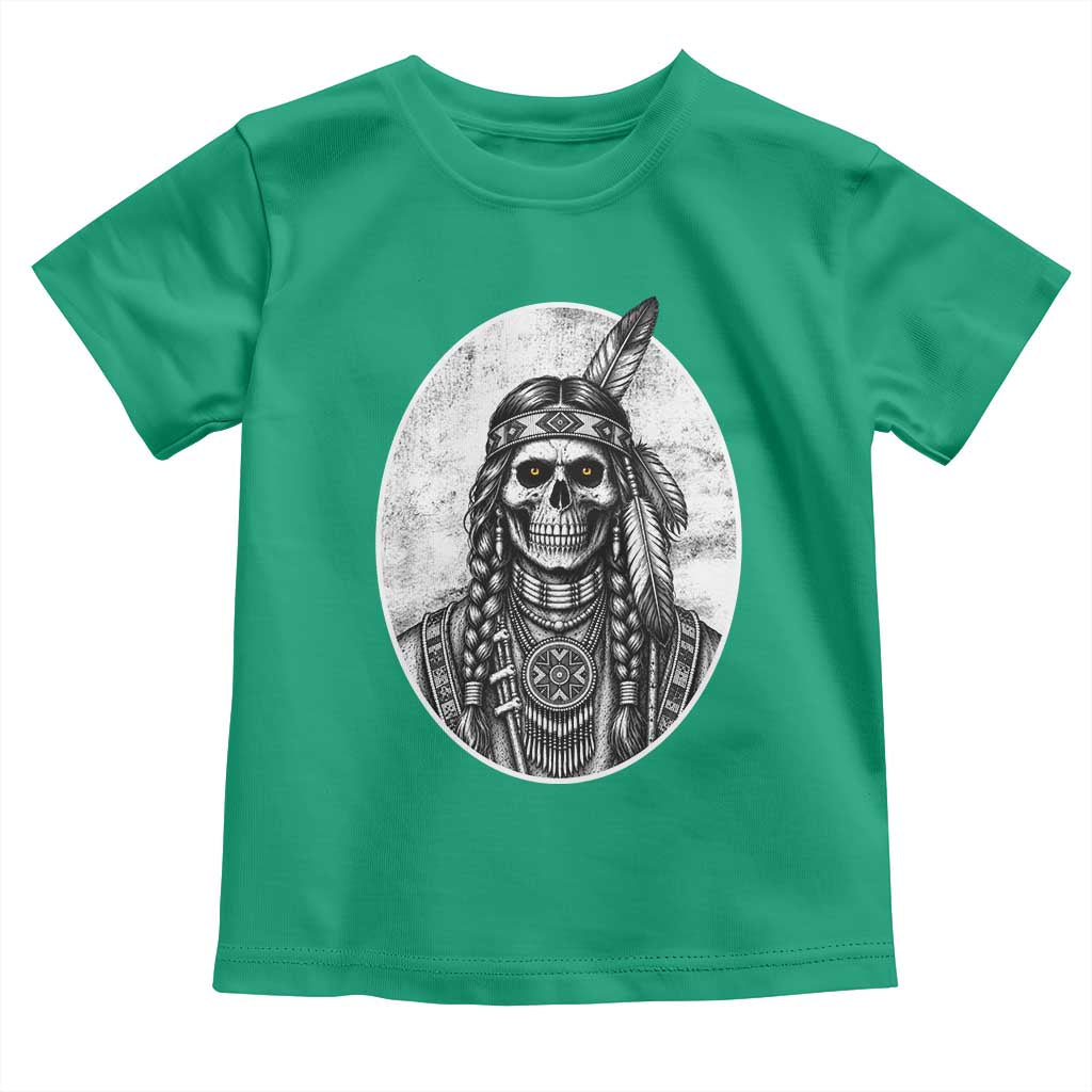 Vintage Gothic Skull Warrior Toddler T Shirt Native American Feather Chief