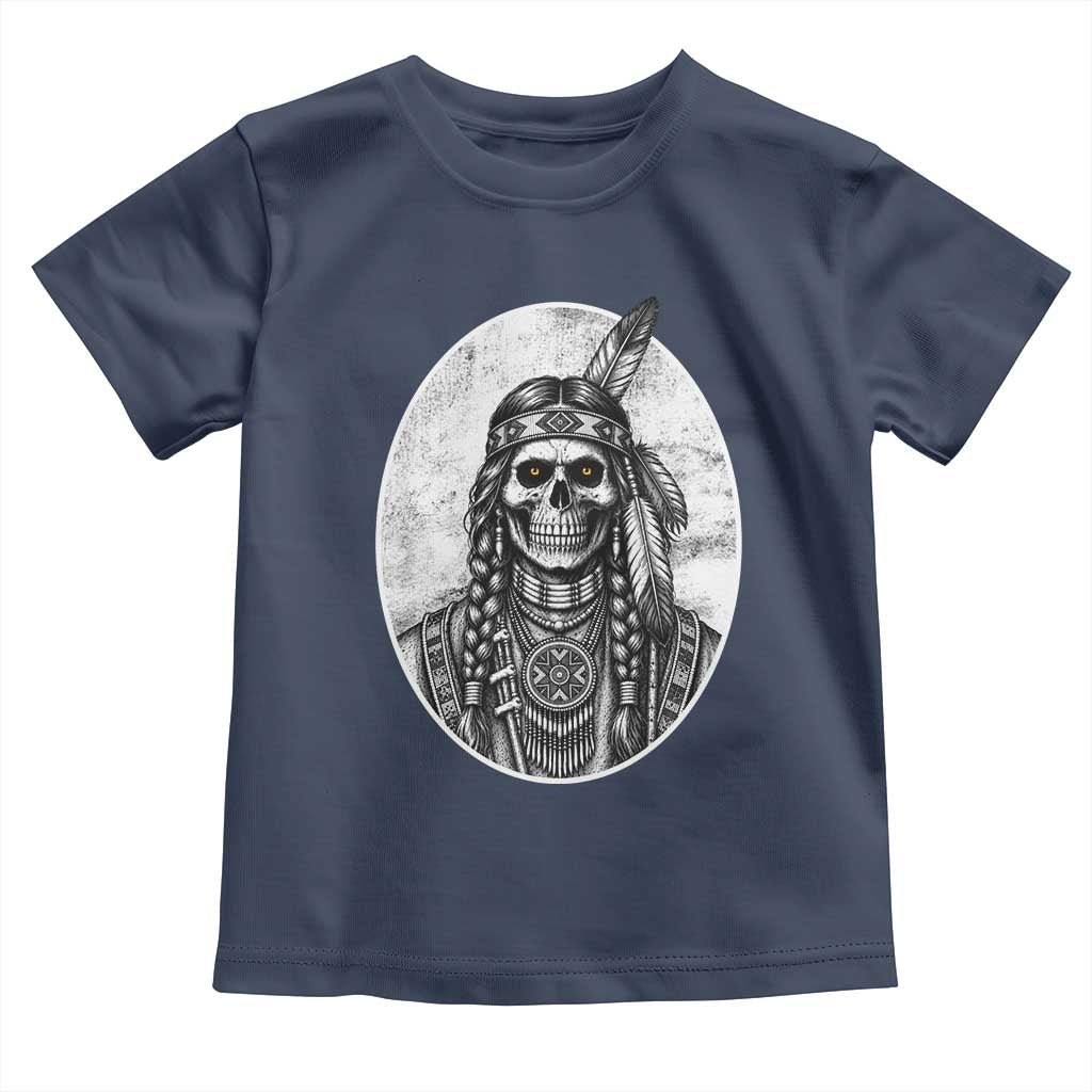 Vintage Gothic Skull Warrior Toddler T Shirt Native American Feather Chief
