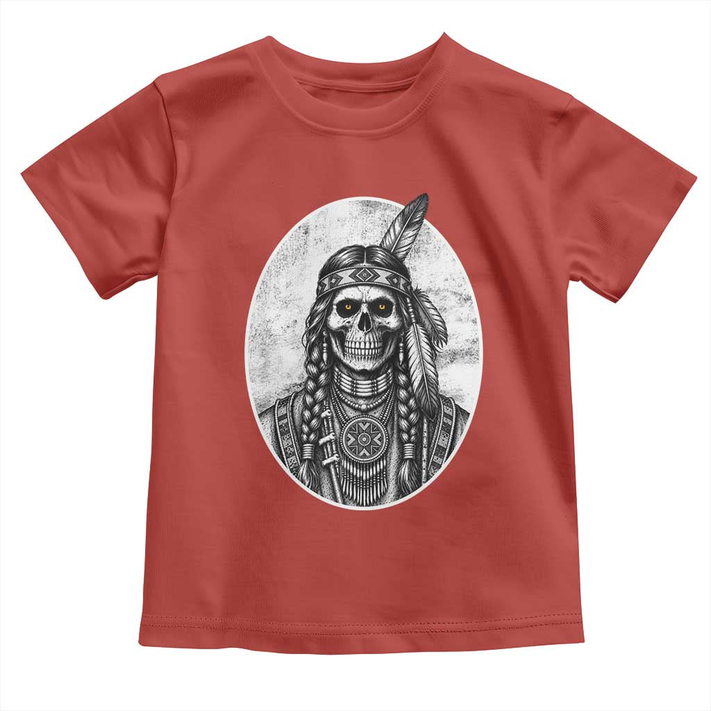 Vintage Gothic Skull Warrior Toddler T Shirt Native American Feather Chief