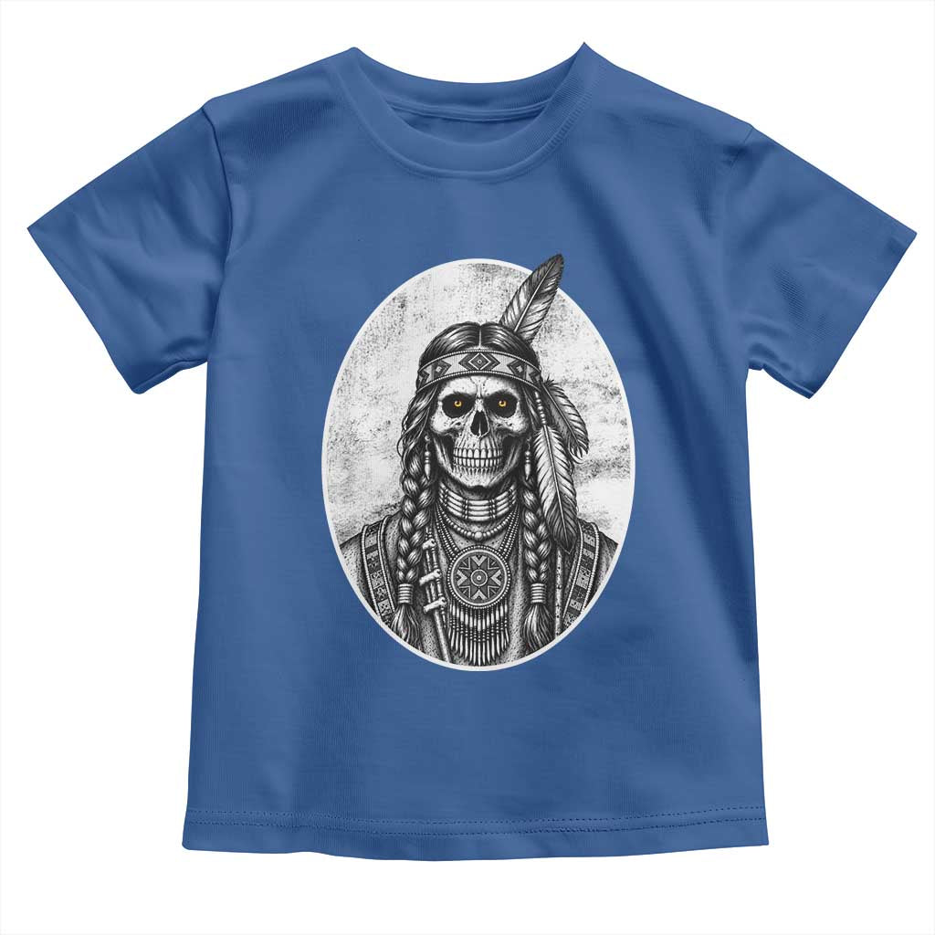 Vintage Gothic Skull Warrior Toddler T Shirt Native American Feather Chief