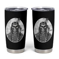 Vintage Gothic Skull Warrior Tumbler Cup Native American Feather Chief