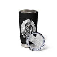 Vintage Gothic Skull Warrior Tumbler Cup Native American Feather Chief