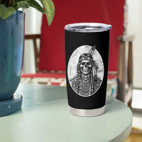 Vintage Gothic Skull Warrior Tumbler Cup Native American Feather Chief